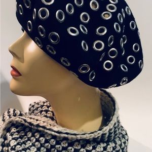 Vintage CHRISTIAN DIOR - Black Grommet Beret Spring 2008 by John Galliano OS